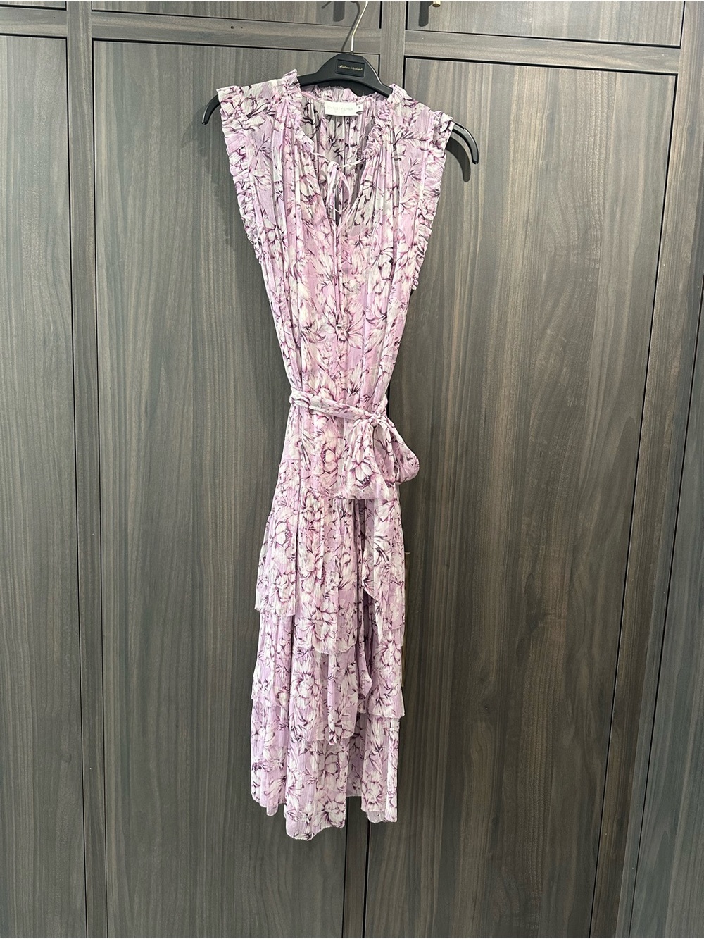 Christy Lavender Floral Tiered Maxi Dress with Belt
